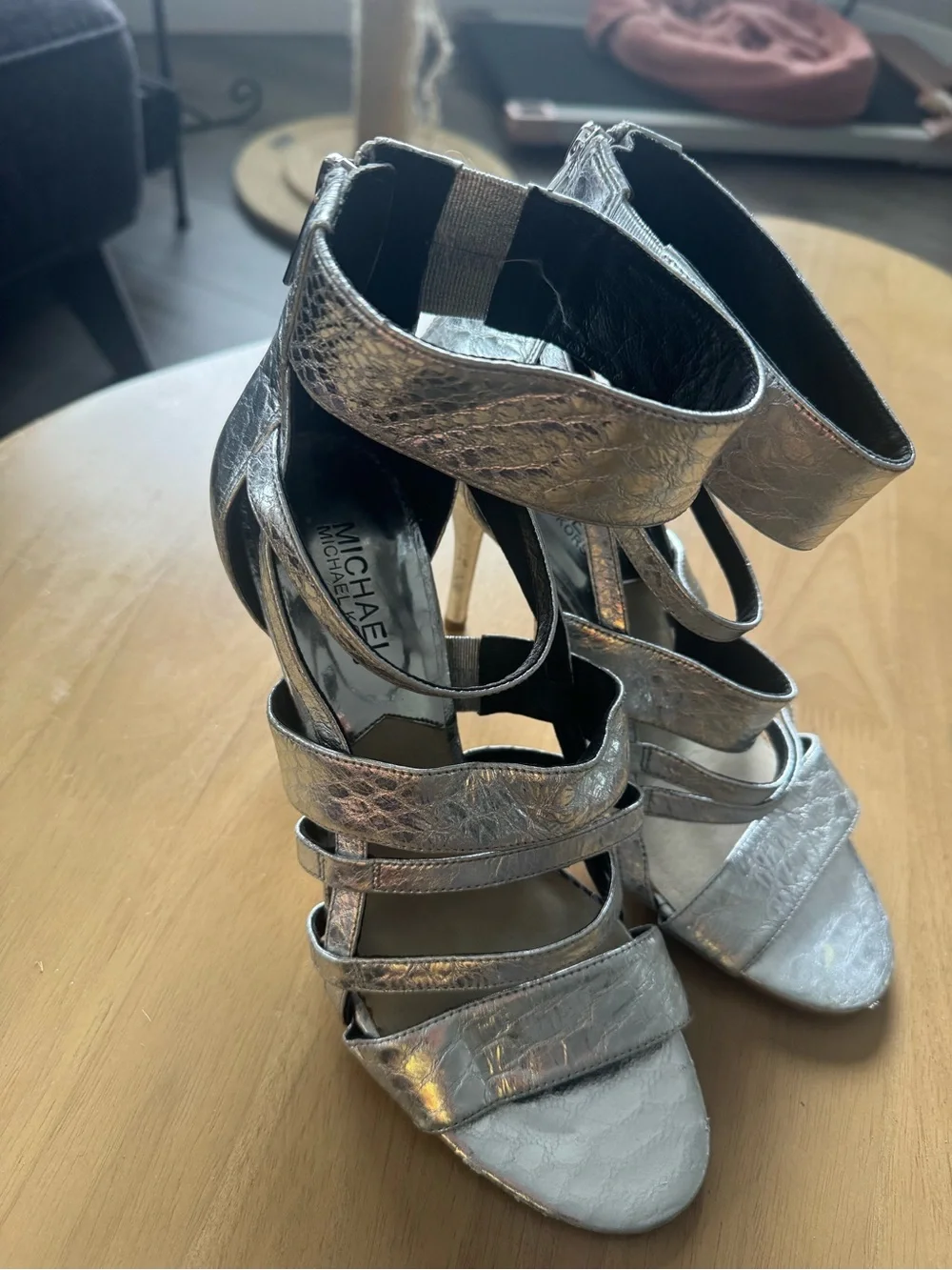 Michael Kors Metallic Silver Strappy High Heel Sandals
